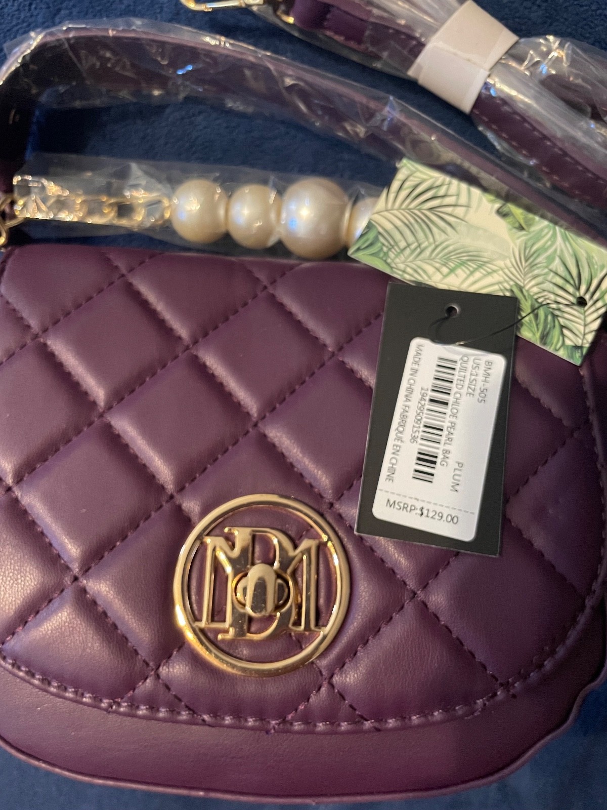 Badgley Mischka Plum Quilted Pearl Shoulder Bag Coquette Y2K Party Glam Purse