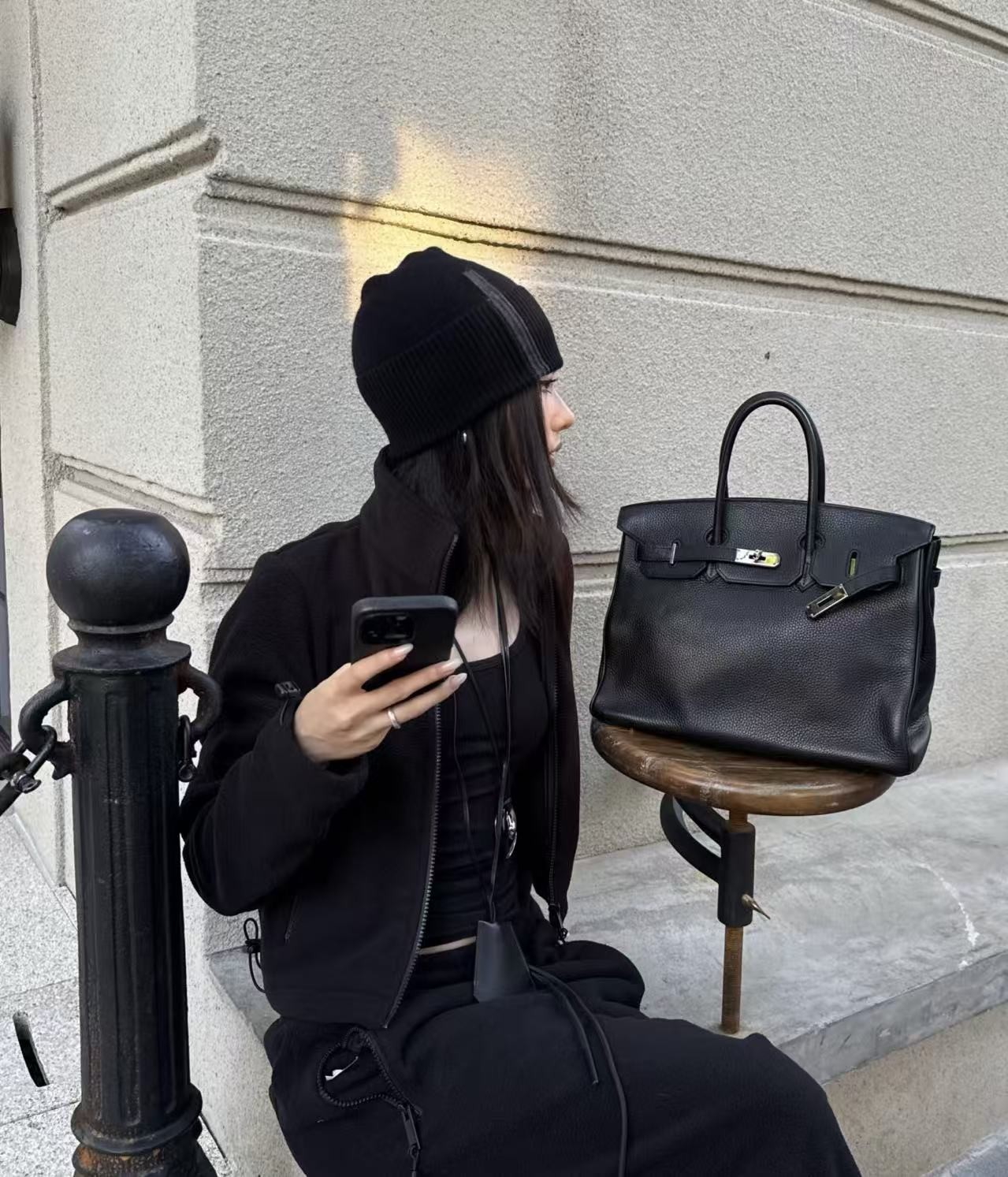 Auth Hermès Birkin35 Black 01 Leather PHW Timeless Staple All Occasion Handbag-