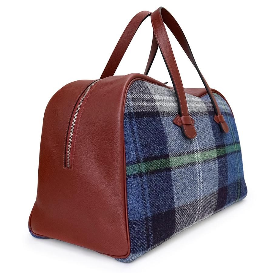Hermes Gallop De Hermes 50 Top Handle Boston Bag Tweed Leather Blue Rouge Red 99