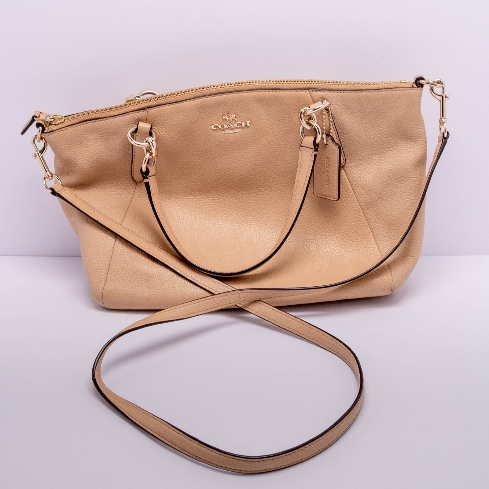 Coach F36675 Kelsey Satchel Beechwood Beige Pebble Leather Crossbody Bag Small