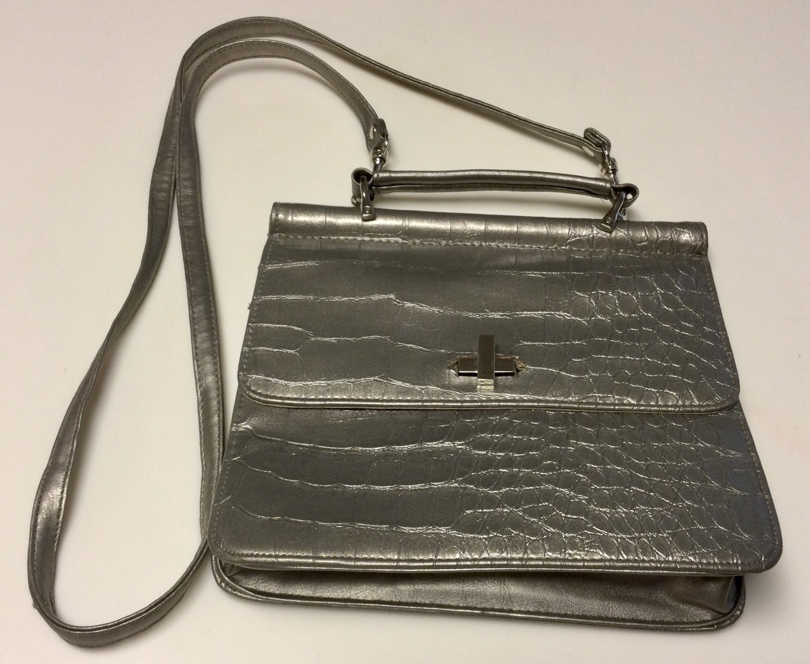 Bueno Faux Croc Crossbody Silver Faux Croc Embossed Flap Handbag