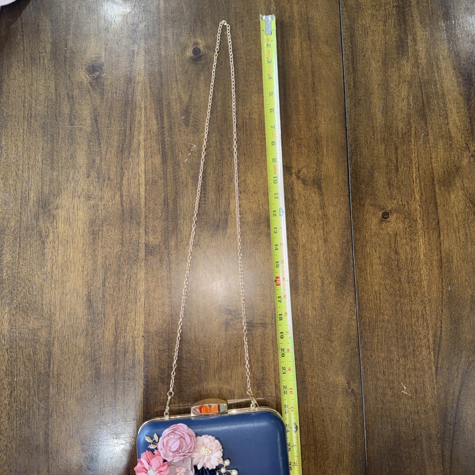 Navy Pink Floral Lulu Townsend Clutch Shoulder Strap Bag Purse Silver Chain