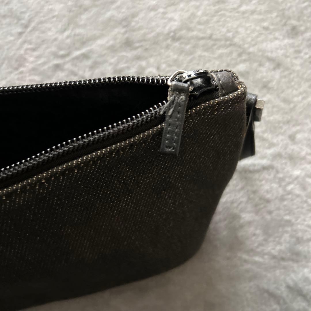 GUCCI Black Denim Canvas Handbag Pouch 28×11.5cm Silver Hardware Authentic