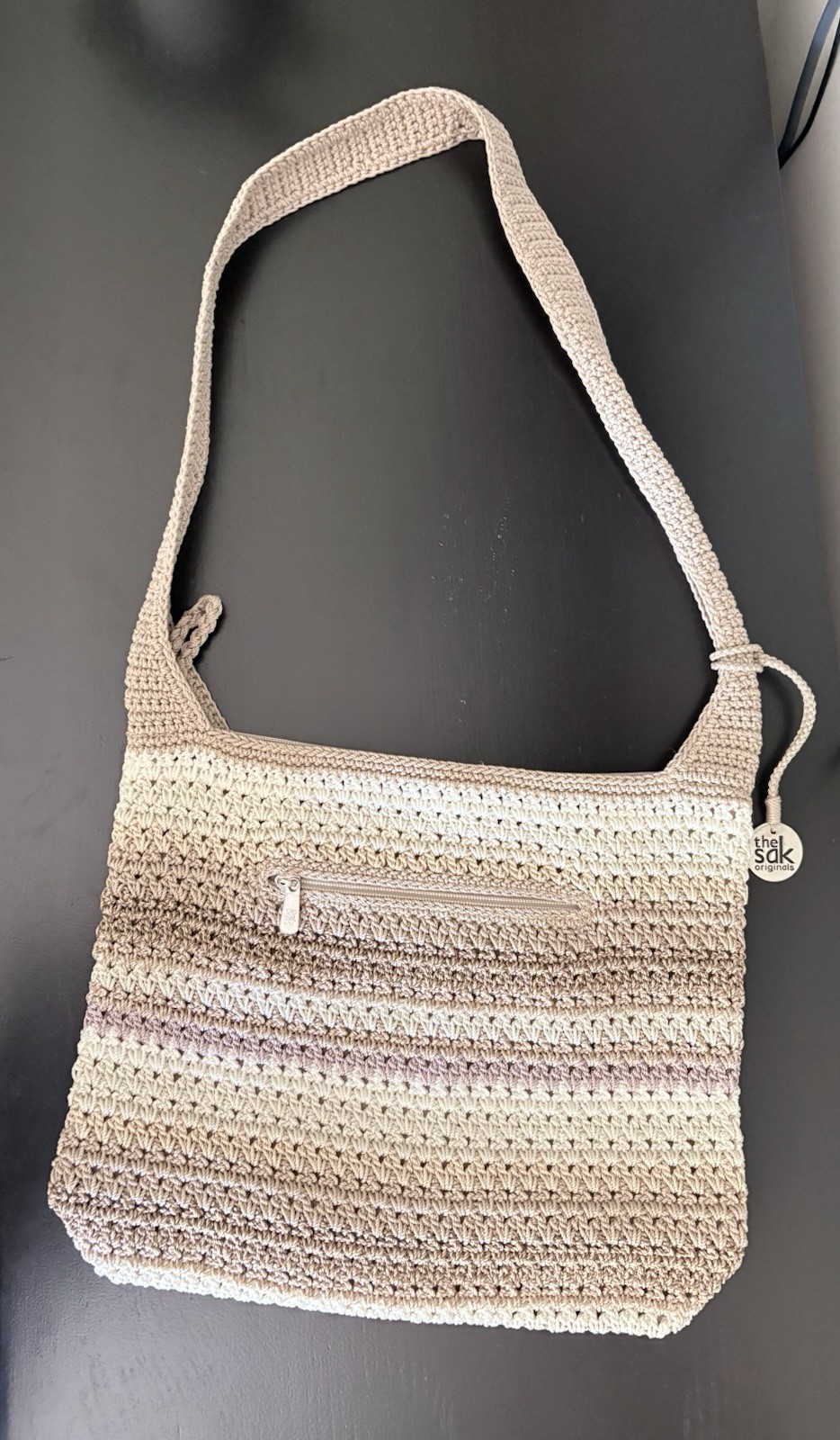 The Sak Crochet Shoulder Bag Terra Stripe Ombré Hobo Beige Brown Pink