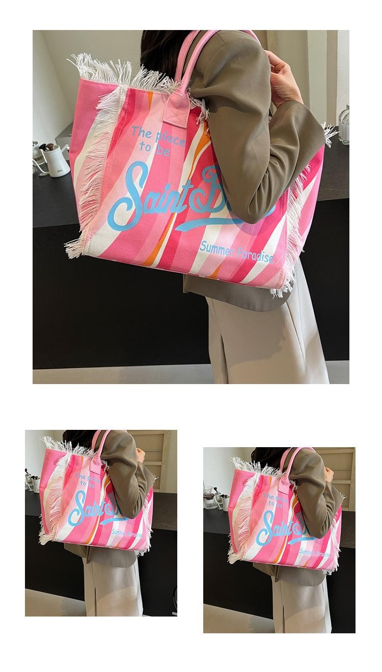 Tassel Canvas Shoulder Bag Large Capacity Interior Pocket Fashion Women Handbag