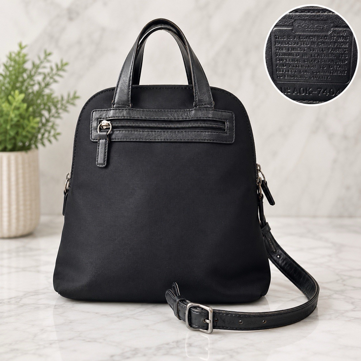 Coach Mercer 7404 Black Nylon Leather Trim Backpack Purse One Strap Missing Read
