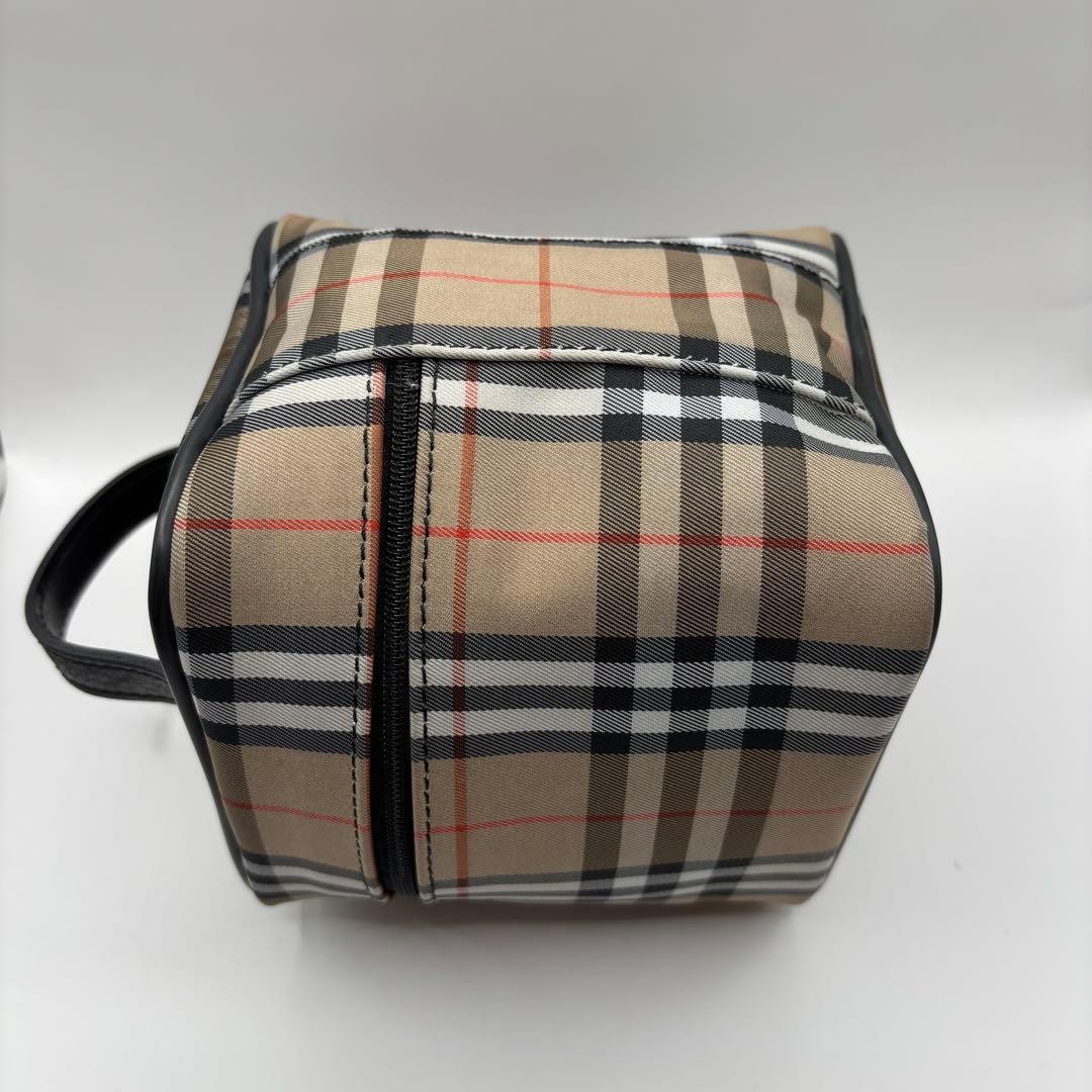 BURBERRY Nova Check Leather Vanity Pouch Beige Handbag Vintage Authentic