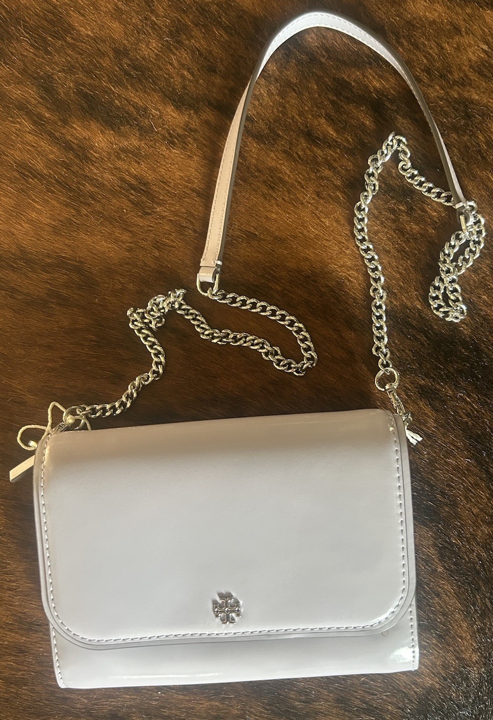 Tory Burch Emerson Patent Chain Violet Sky Small Crossbody NWT (450)