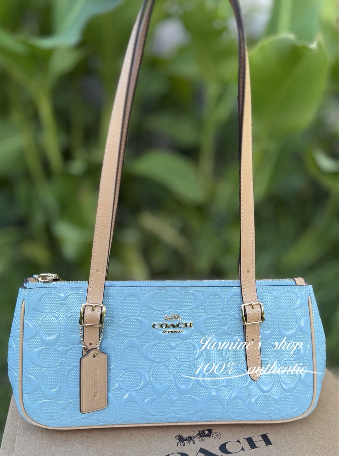 NWT Coach Asher Shoulder Bag In Signature Leather CER18 Gold/Light Blue
