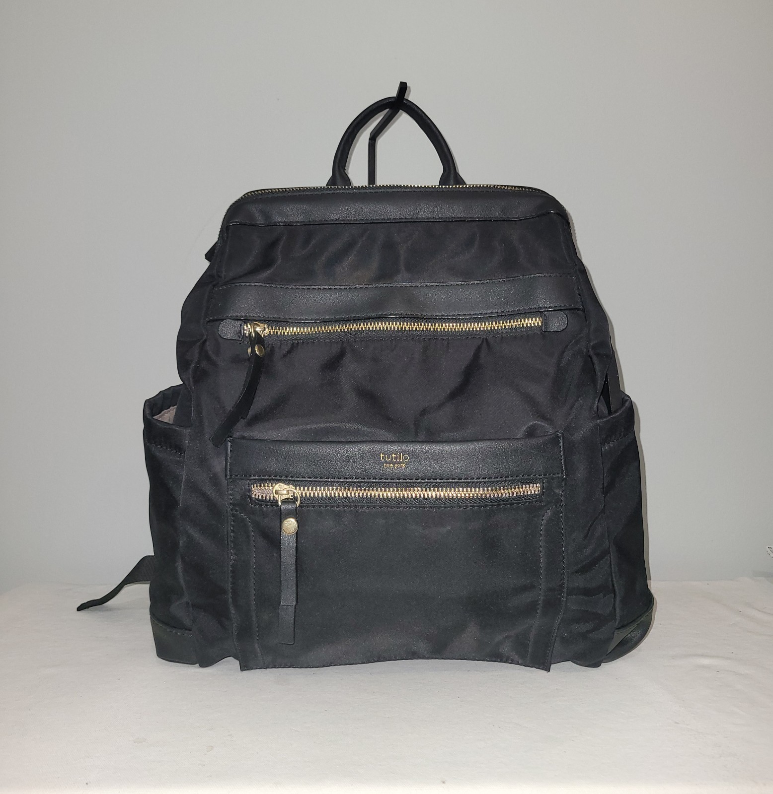 Tutilo New York Boost Black Nylon Backpack Vegan Leather Trim Laptop Bag