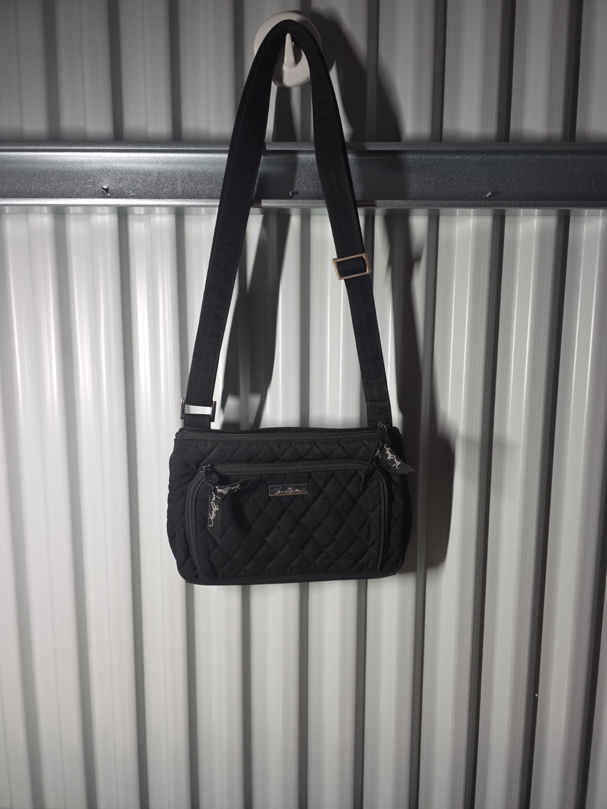 Vera Bradley Little Hipster Crossbody Bag Black Quilted Purse 10×7