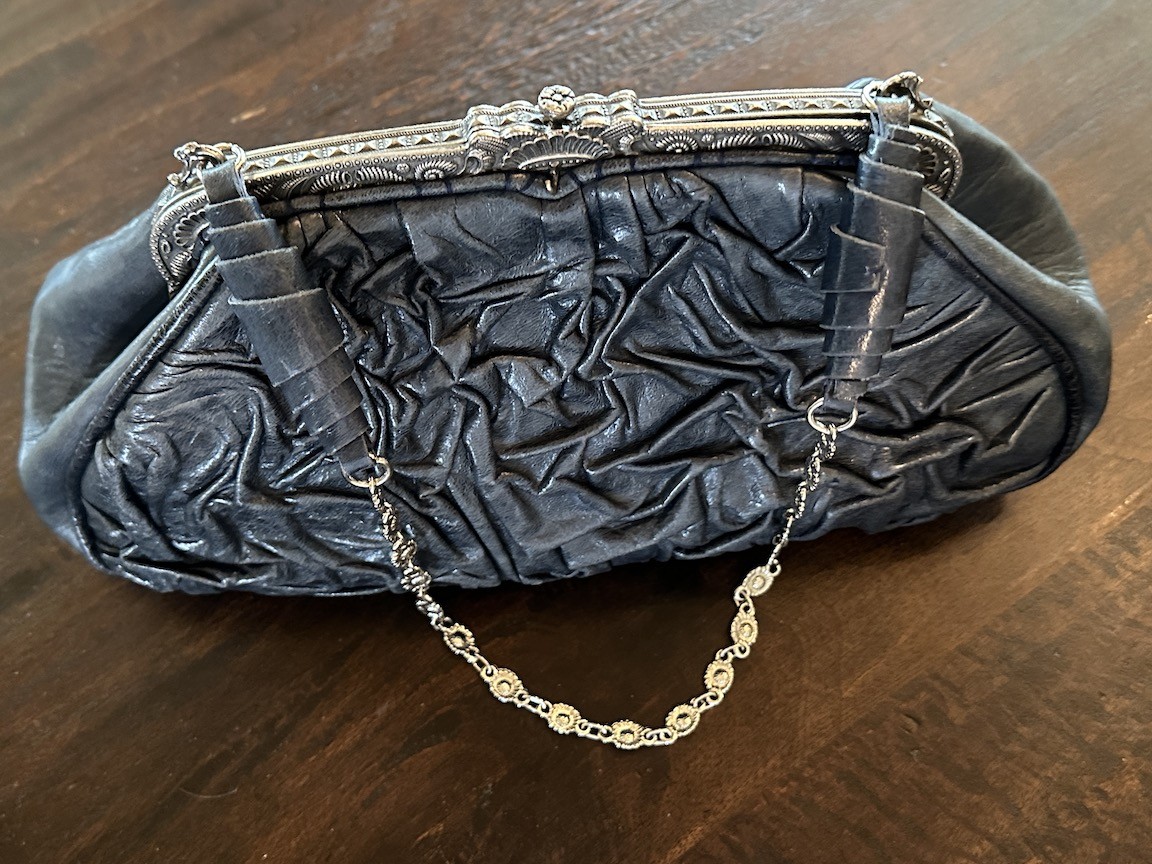 ANTHONY LUCIANO RUCHED LEATHER BAG PURSE BLUE