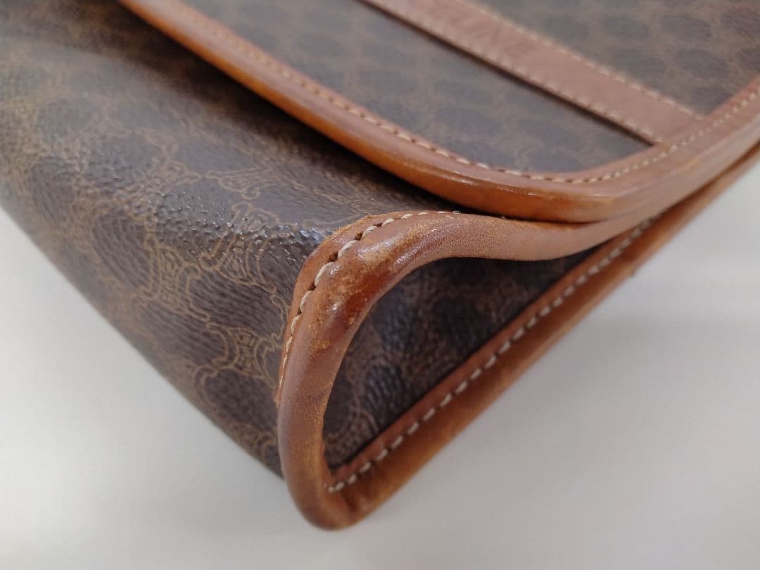 Celine Macadam Brown Shoulder Bag Gold Hardware Logo Embossed Japan 074796
