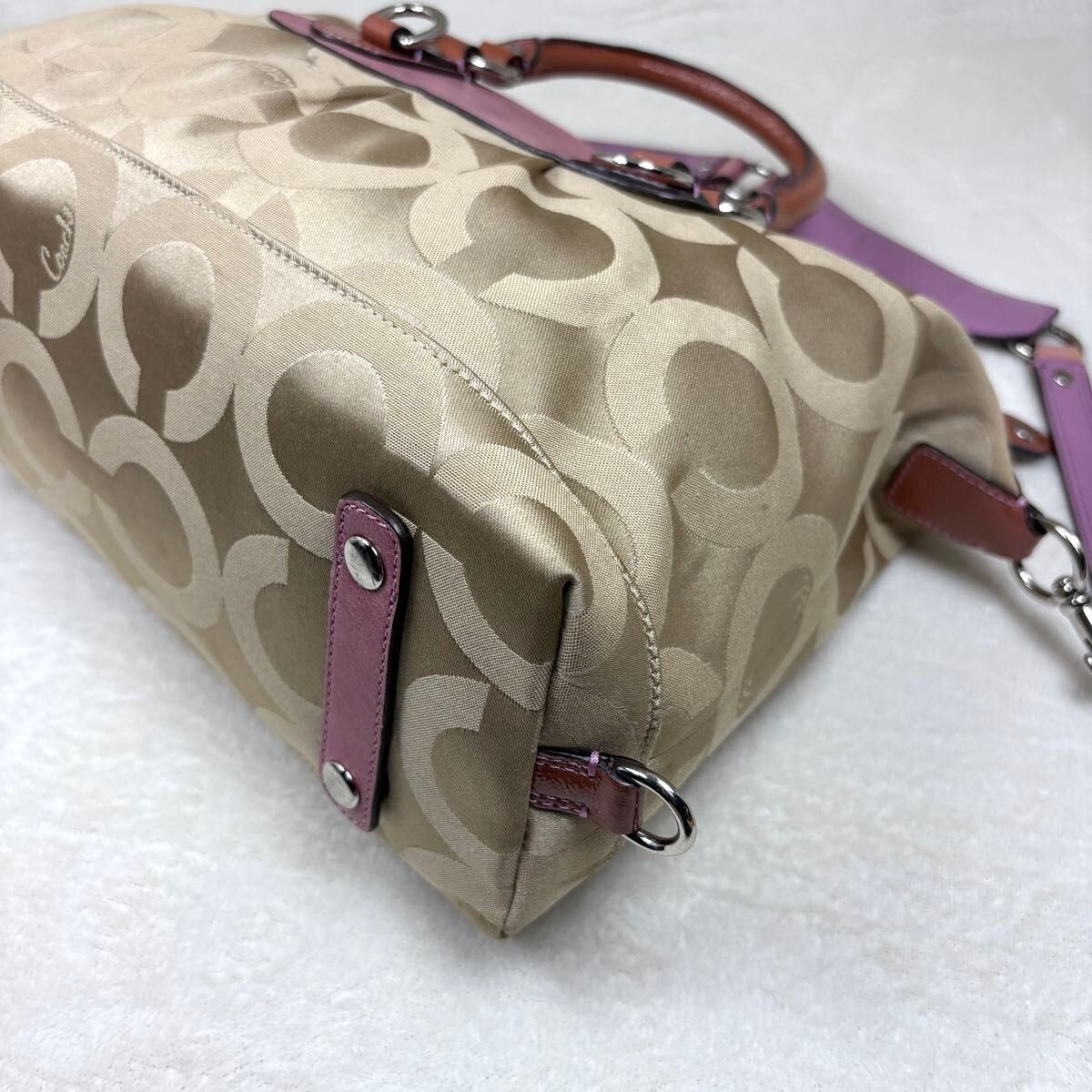 Coach Madison Signature 2Way Canvas Leather Shoulder Handbag Beige Pink 12947