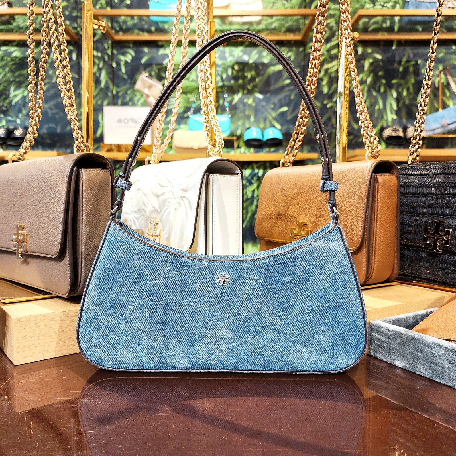 Latest Tory Burch Emerson Denim Suede Adjustable Shoulder Bag Purse $500 175800