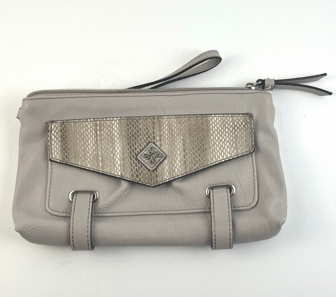Gray Vera Wang / Faux leather Snakeskin Iridescent Wristlet Clutch Purse