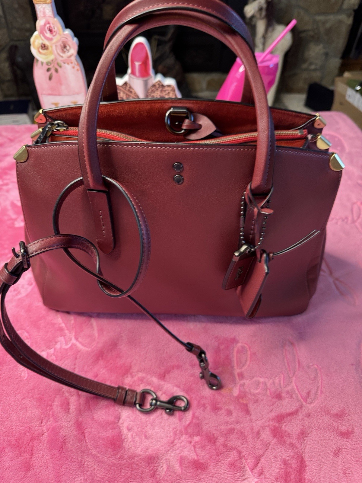 Coach 19890 Madison Phoebe Coral Leather Shoulder Bag Silver Hardware Dust Bag
