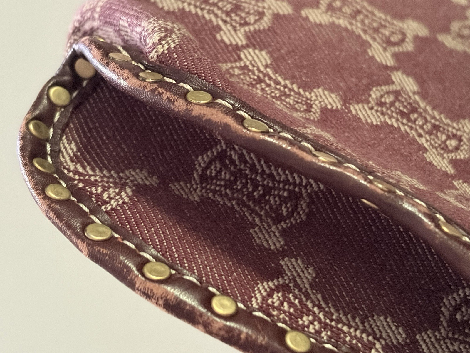 Celine Poulbot Triomphe Denim Studded Shoulder Bag Bordeaux Vintage Macadam Y2K
