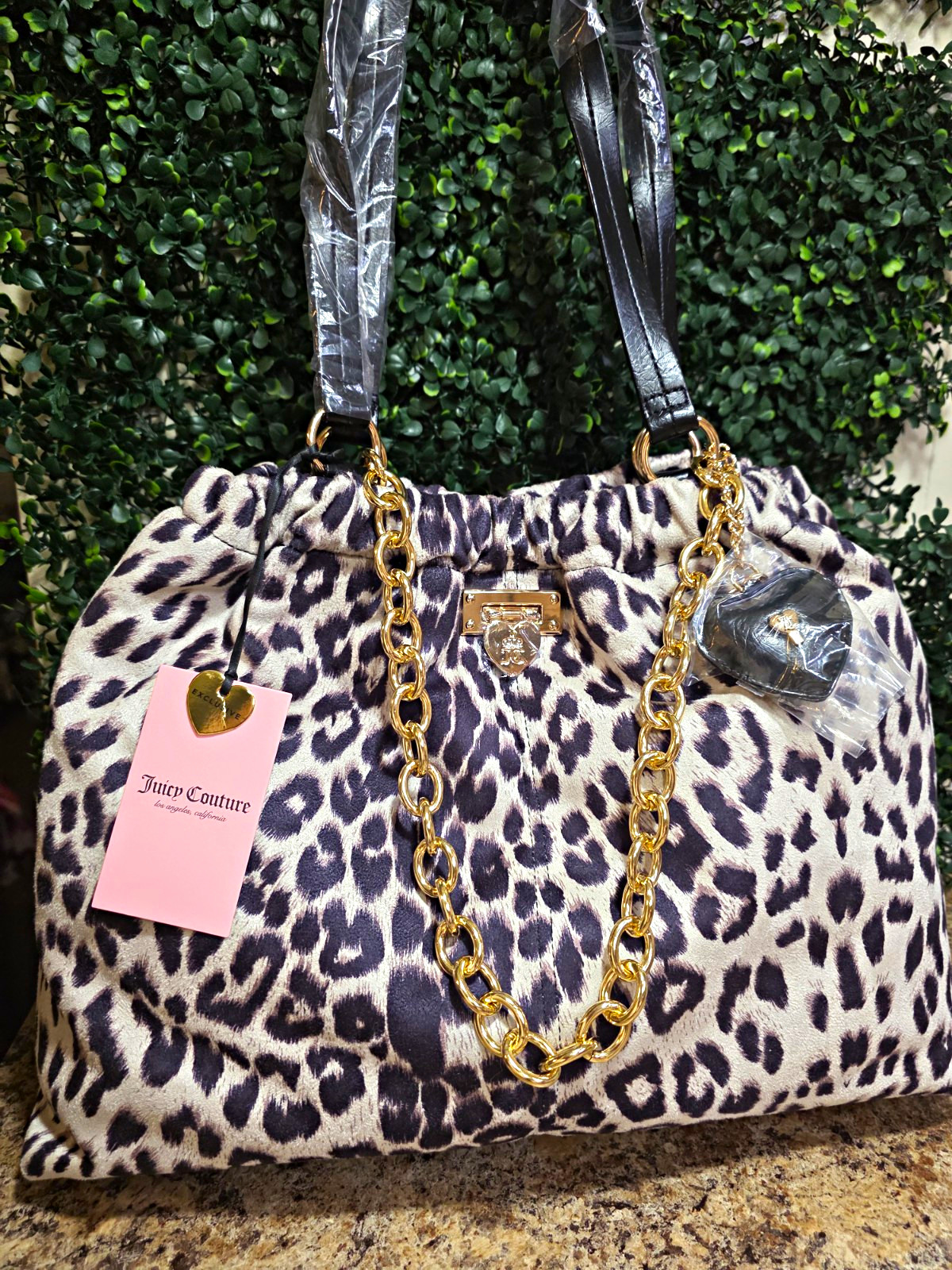 Juicy Couture Leopard Print Tote Shoulder Bag Chain Strap