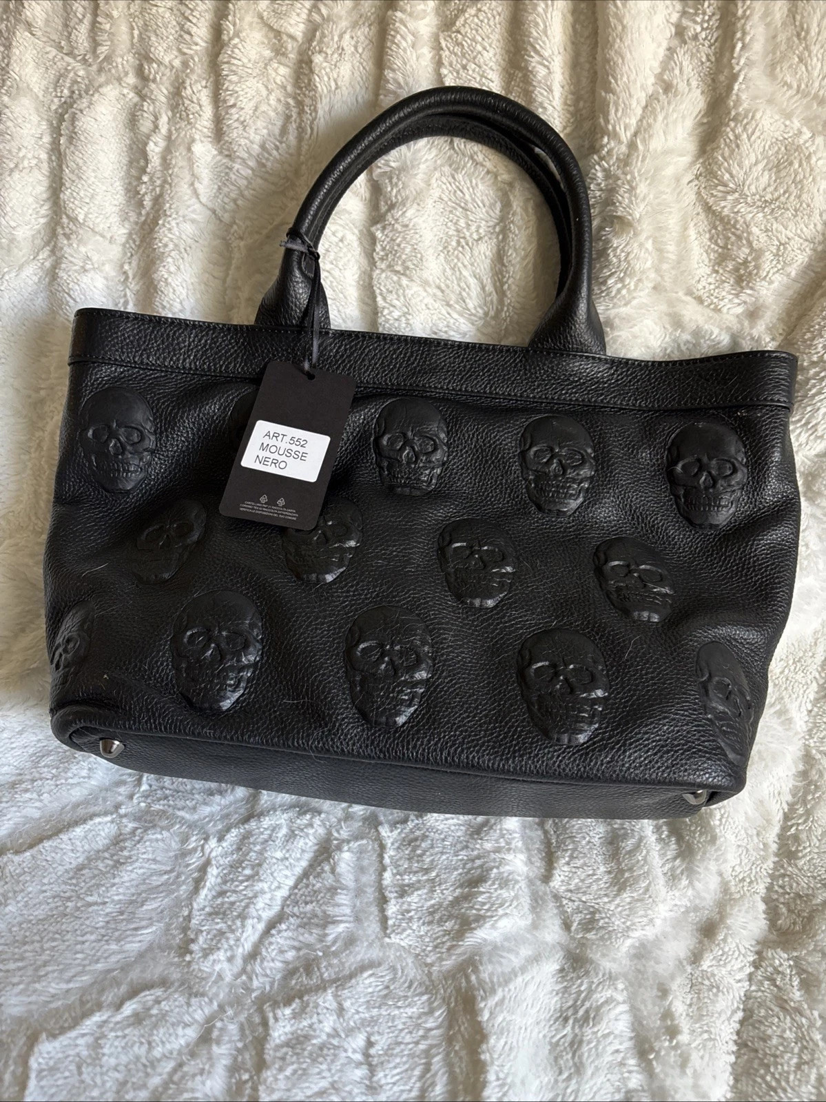 NWT IO Pelle Italia Skull Black Crossbody Bag Leather Made in Italy