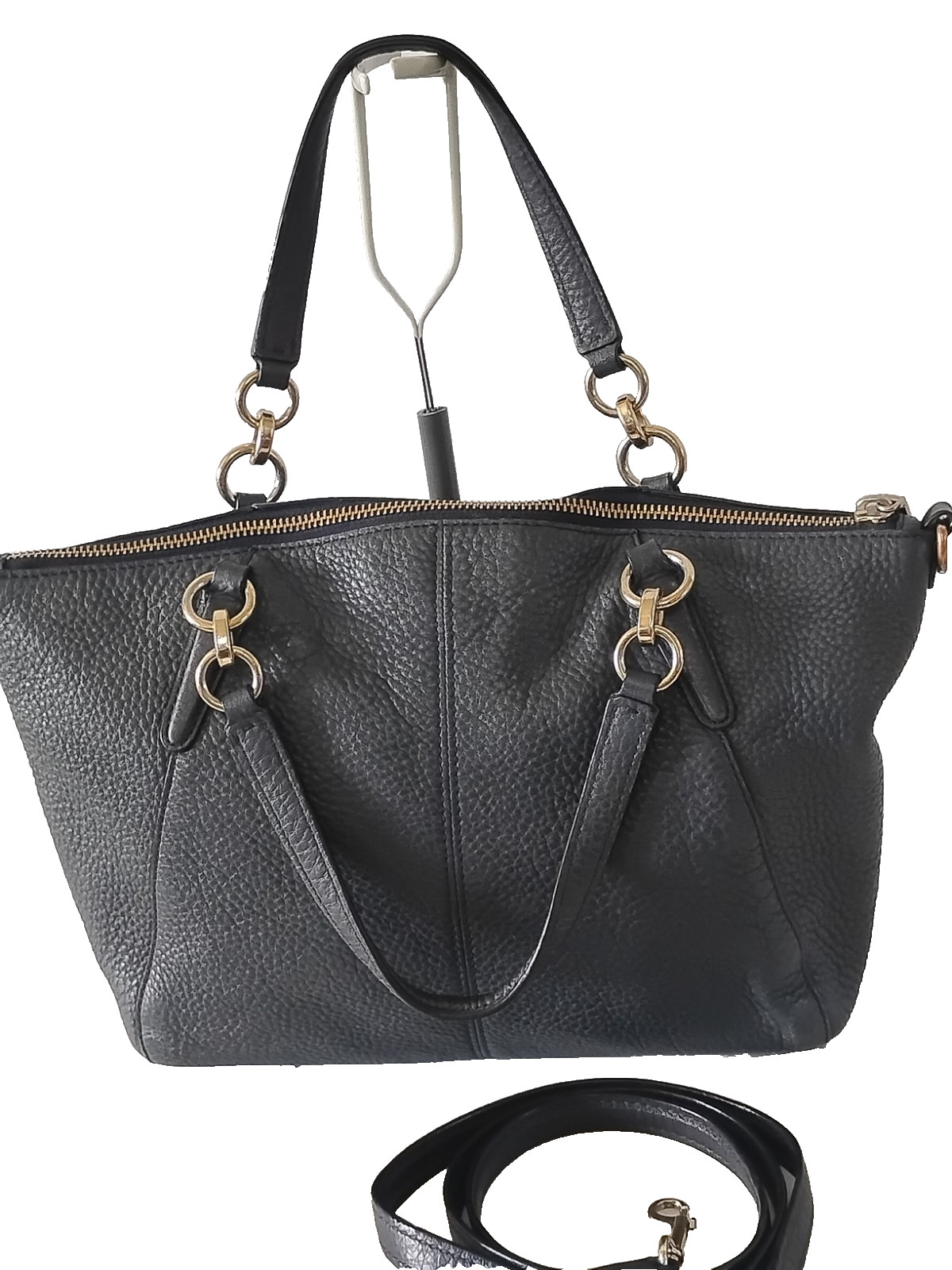 Coach Kelsey Black Pebble Leather Satchel Crossbody Shoulder Bag Purse F36675