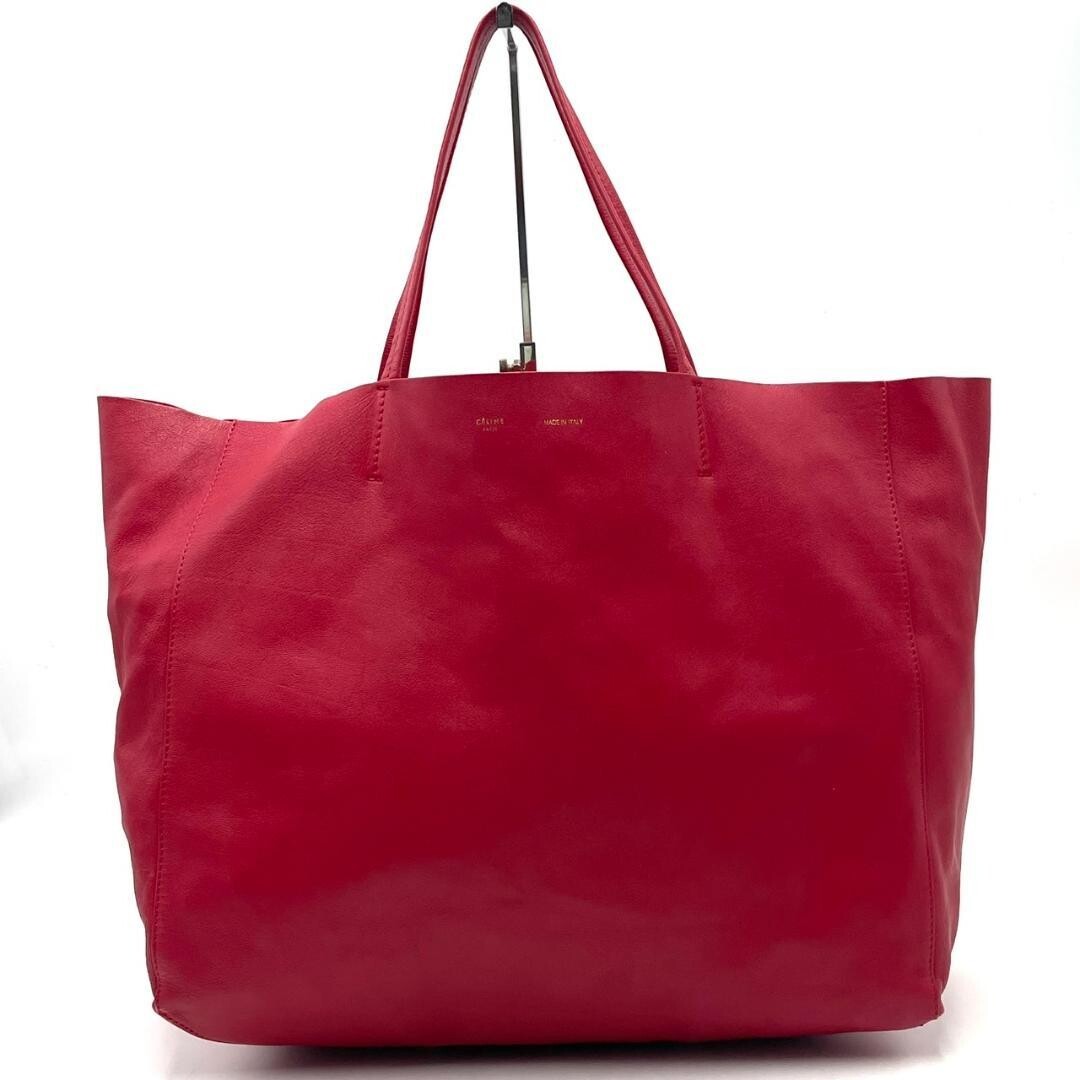 Celine Horizontal Cabas Tote Hand Bag Phoebe Red Leather Shoulder Bag