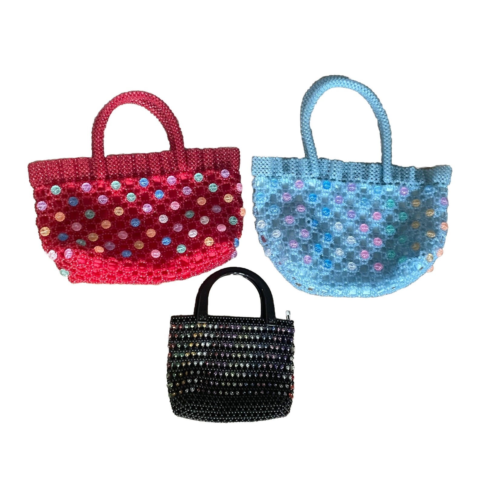 NEW Lot (3) Womens Crystal Beaded Bag Weave Acrylic Bags Purse Handbags Clutch