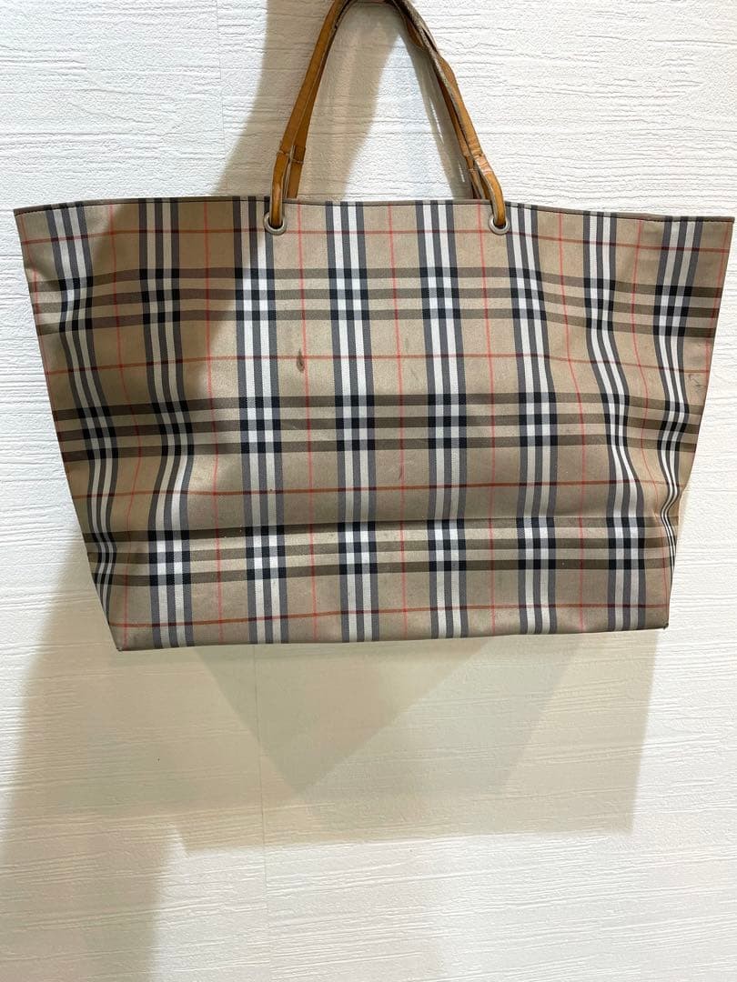 Burberry Tote Bag Black Canvas Leather Trim Used 11.02 x 17.72 x 5.91 inches