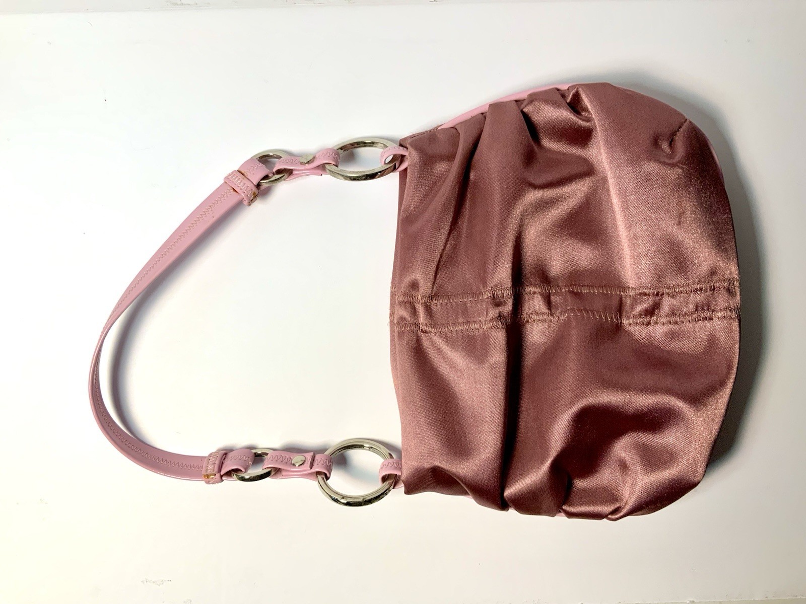 Pink Satin Purse With 17 Inch Shoulder Strap & Magnetic Closure By Hype 9.5×7.5