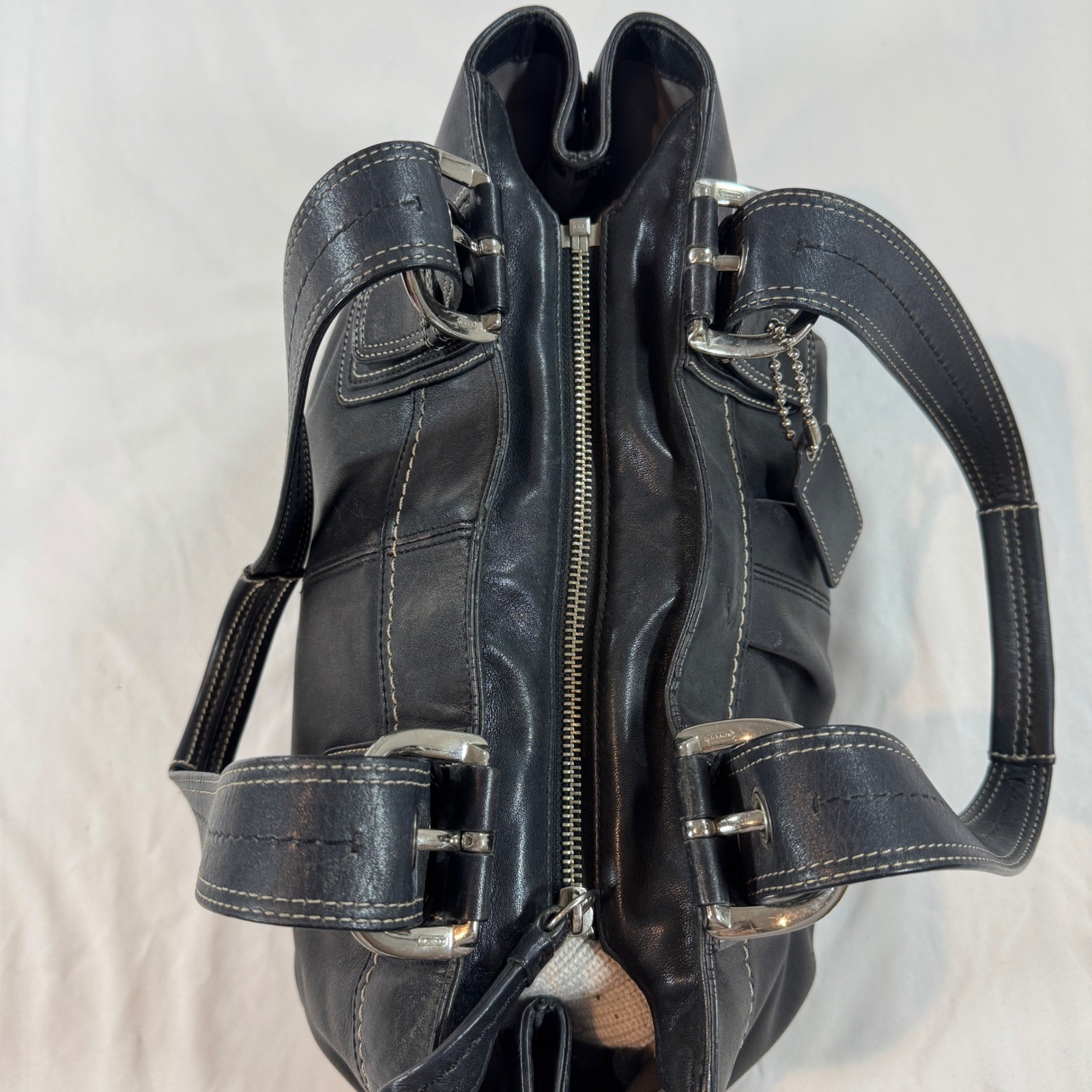 Vintage COACH Black Leather Soho Pleated Handbag Shoulder Work Purse F13732