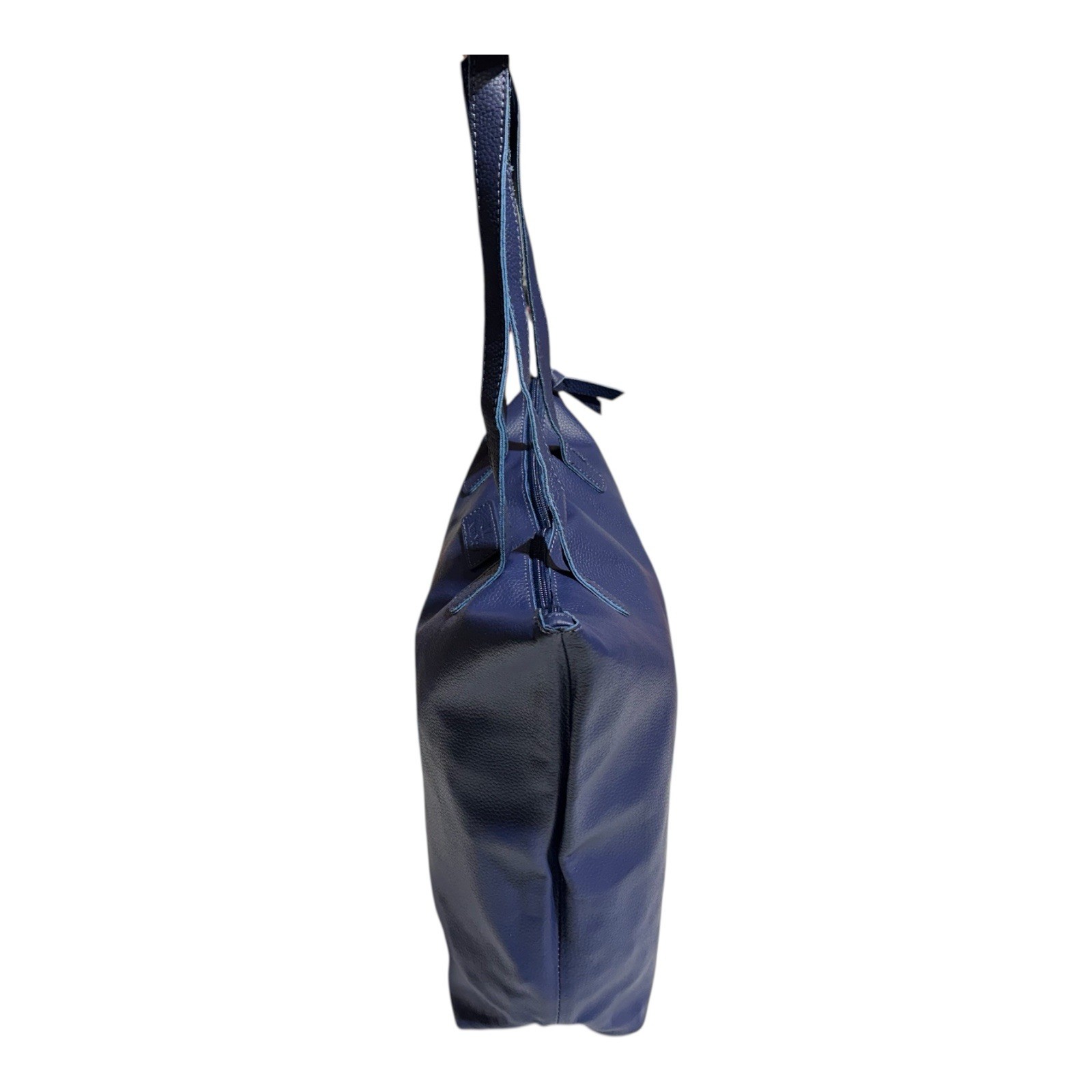 JM New York Large Zippered Leather Tote Shoulder Bag Blue About 13” Tall