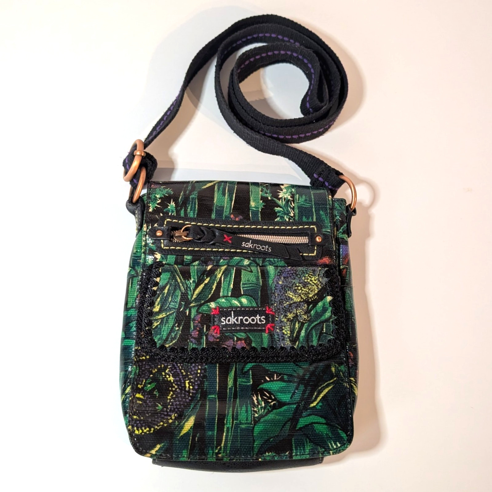 The Sak Sakroots Artist Flap Messenger Crossbody Bag Purse, Jungle Floral Print