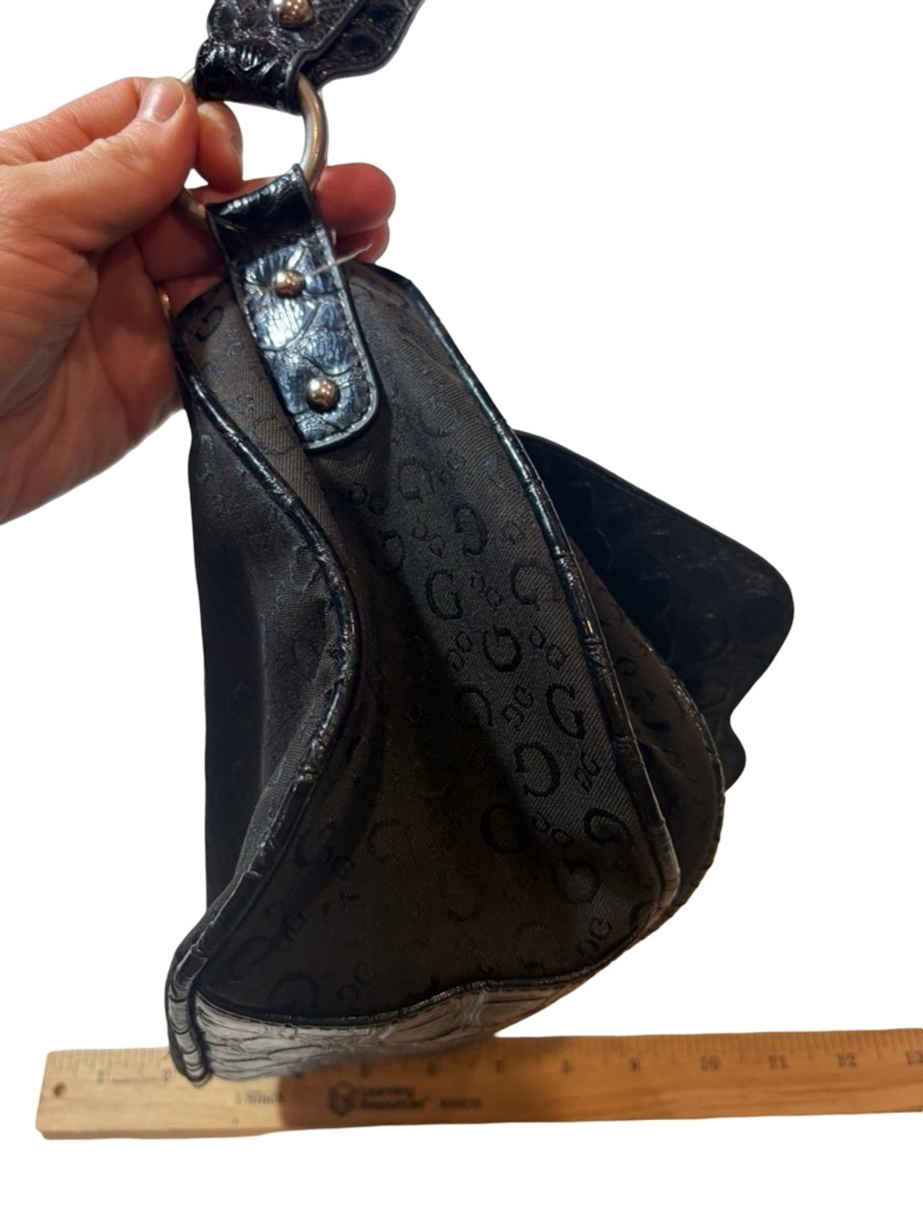 Guess Y2K Black Logo Baguette Shoulder Bag Faux Croc Large G Hardware