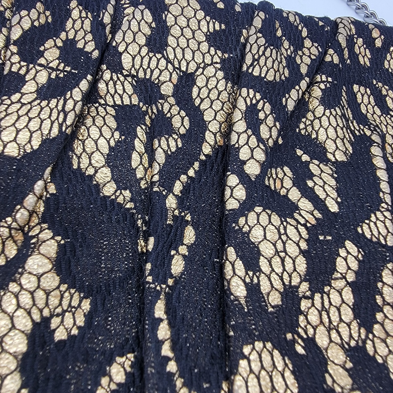 Steve Madden Evening Bag Black & Gold Lace Hot Pink Interior Gold Chain
