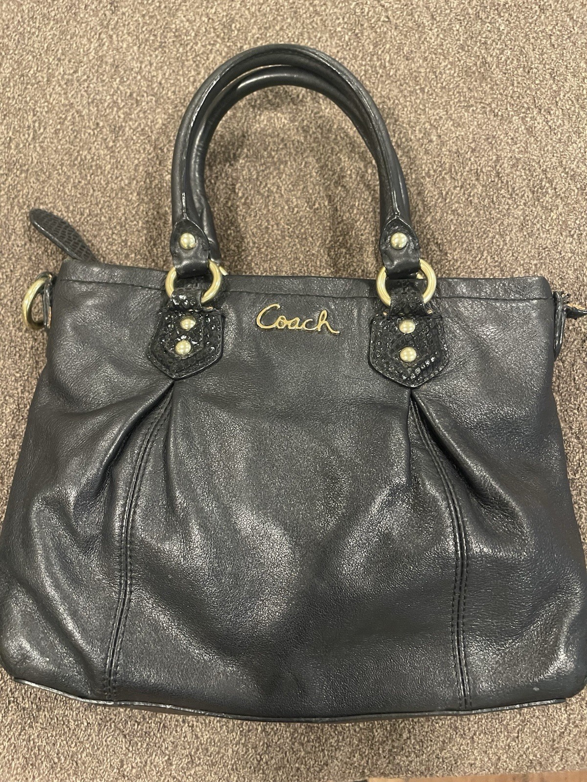 Coach Ashley Black Satchel Top Handle Bag, Zip, Detachable Strap, Gold Hardware