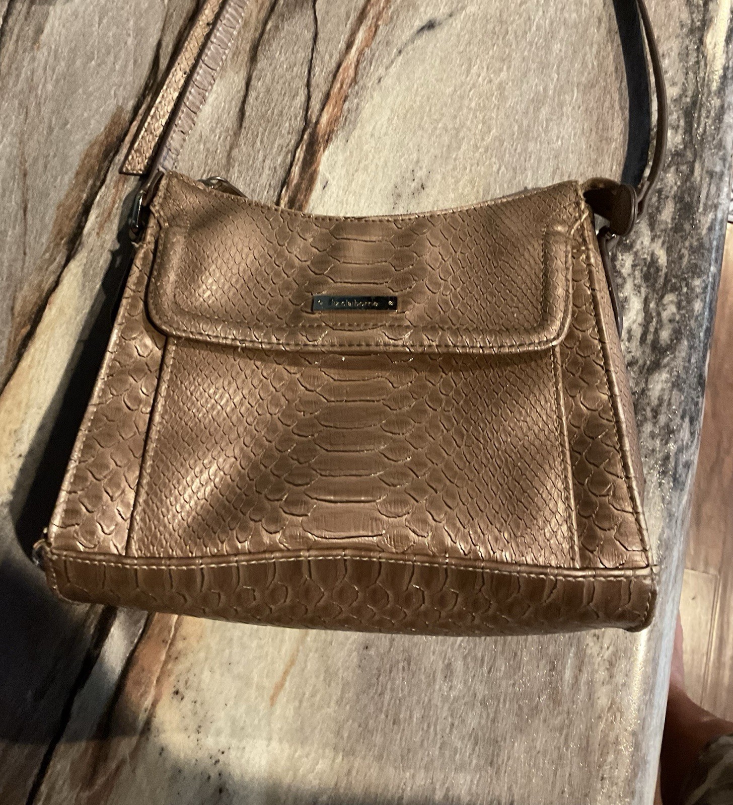 Liz Claiborne Mock Crock Pattern polyvinyl Crossbody Purse
