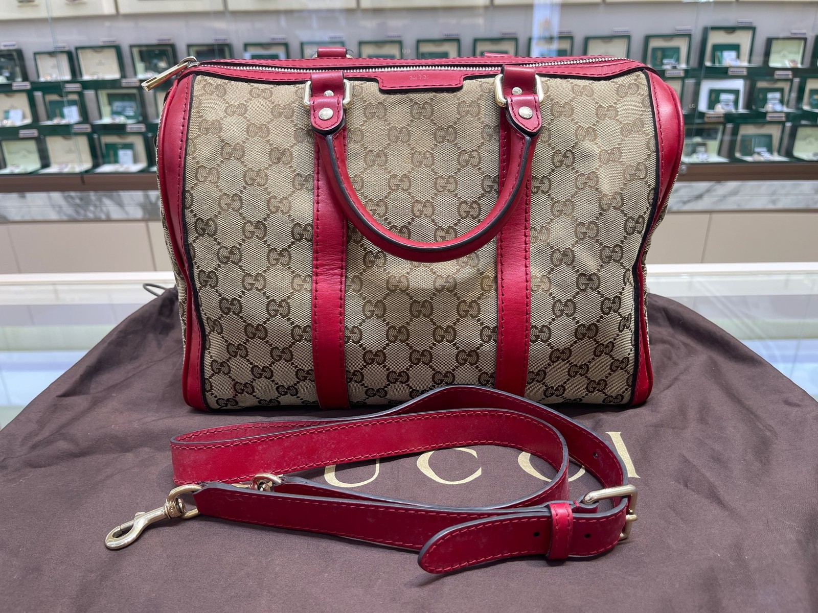 Gucci Medium GG Canvas Joy Boston Bag Beige Auth