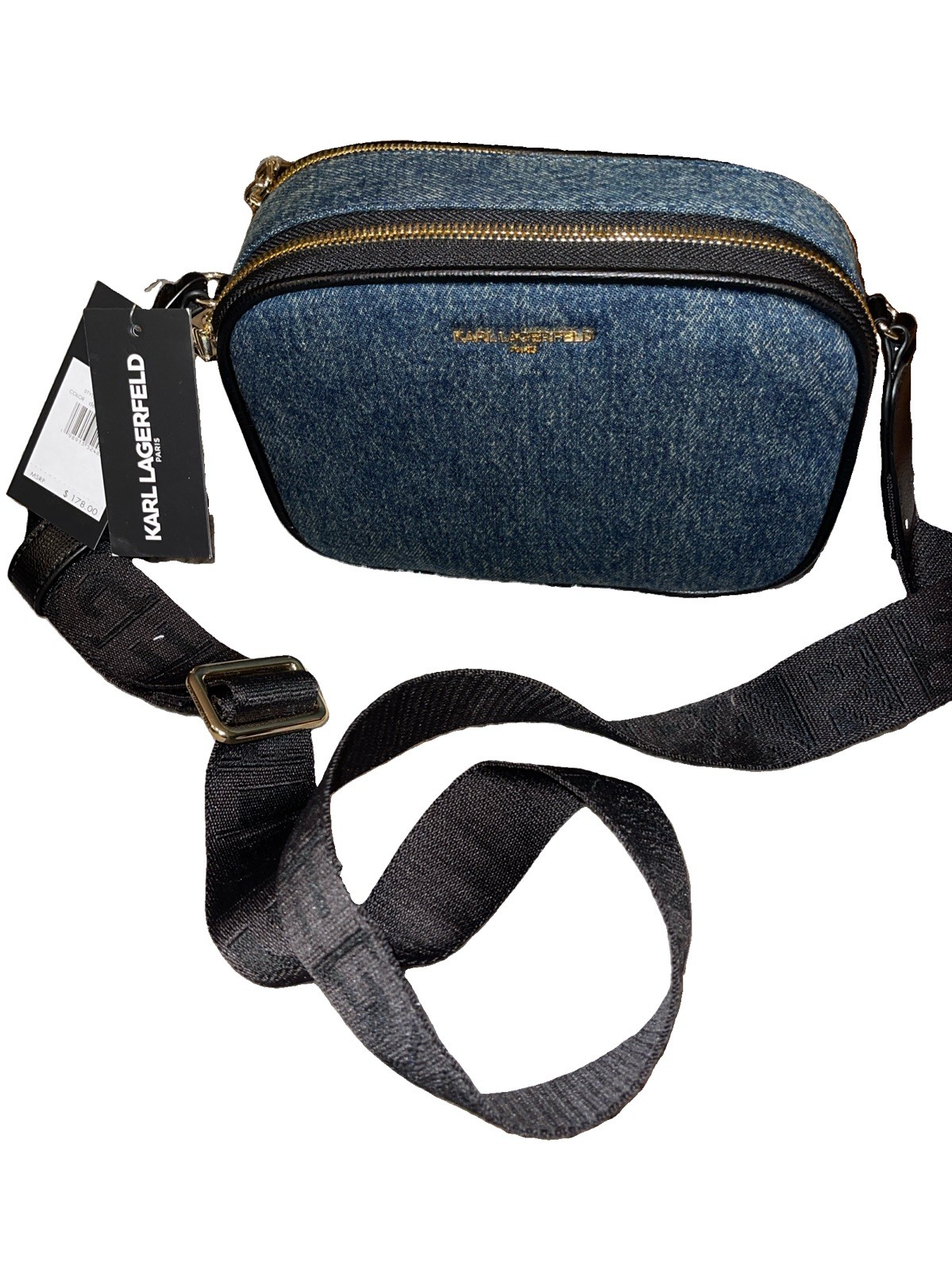 Karl Lagerfeld Navy Denim Crossbody Bag Adjustable Strap NWT