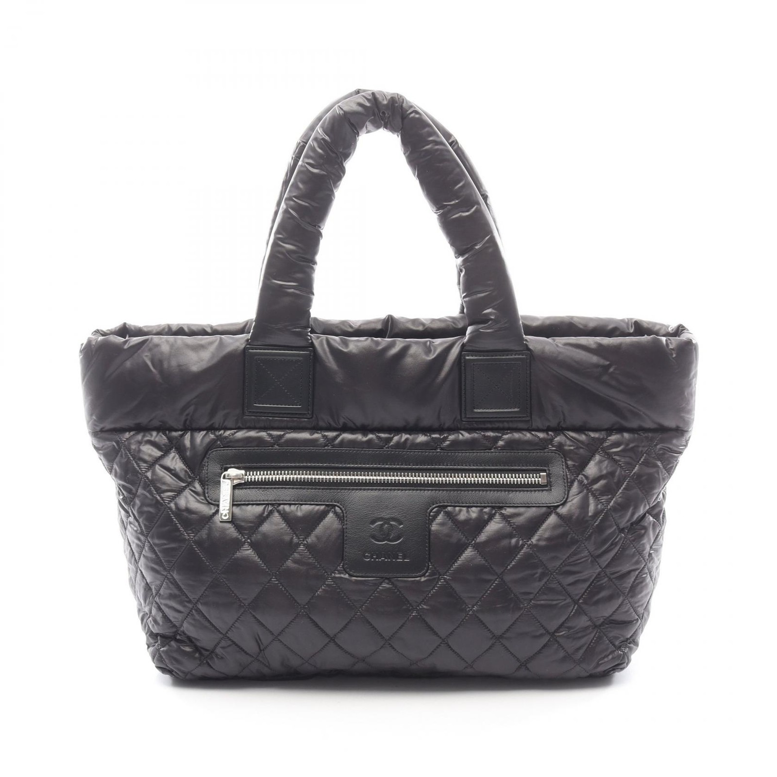 CHANEL Coco Cocoon MM Tote Handbag A48611 Nylon leather Black SHW Used Women CC