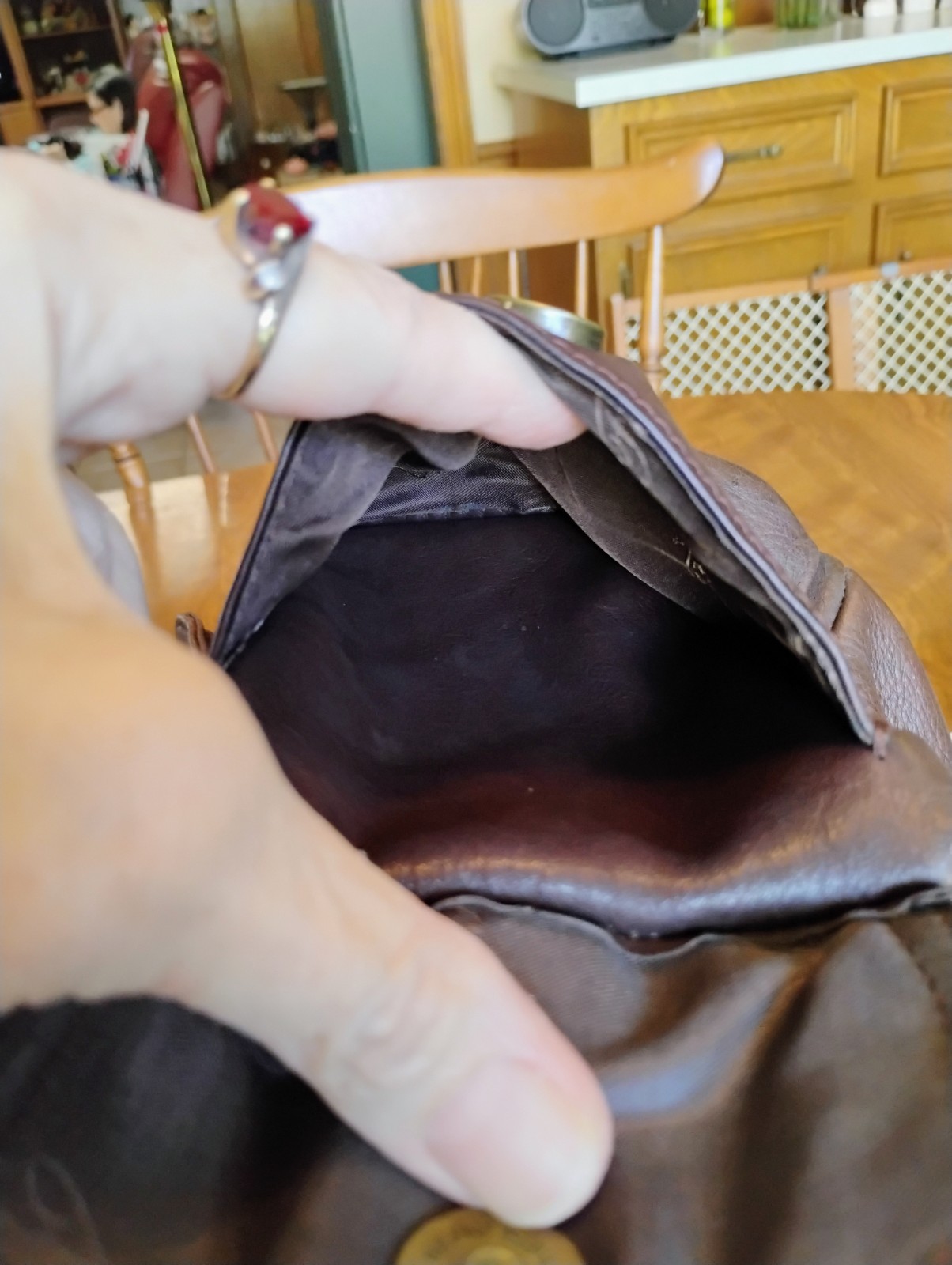 Fossil Dark Brown Pebble Grain Leather Drawstring Flap Bucket Backpack / Purse