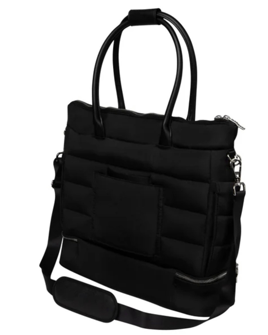 iPack Puffy Fashion Tote Luggage Black Bag Travel Adjustable Strap Laptop Pocket
