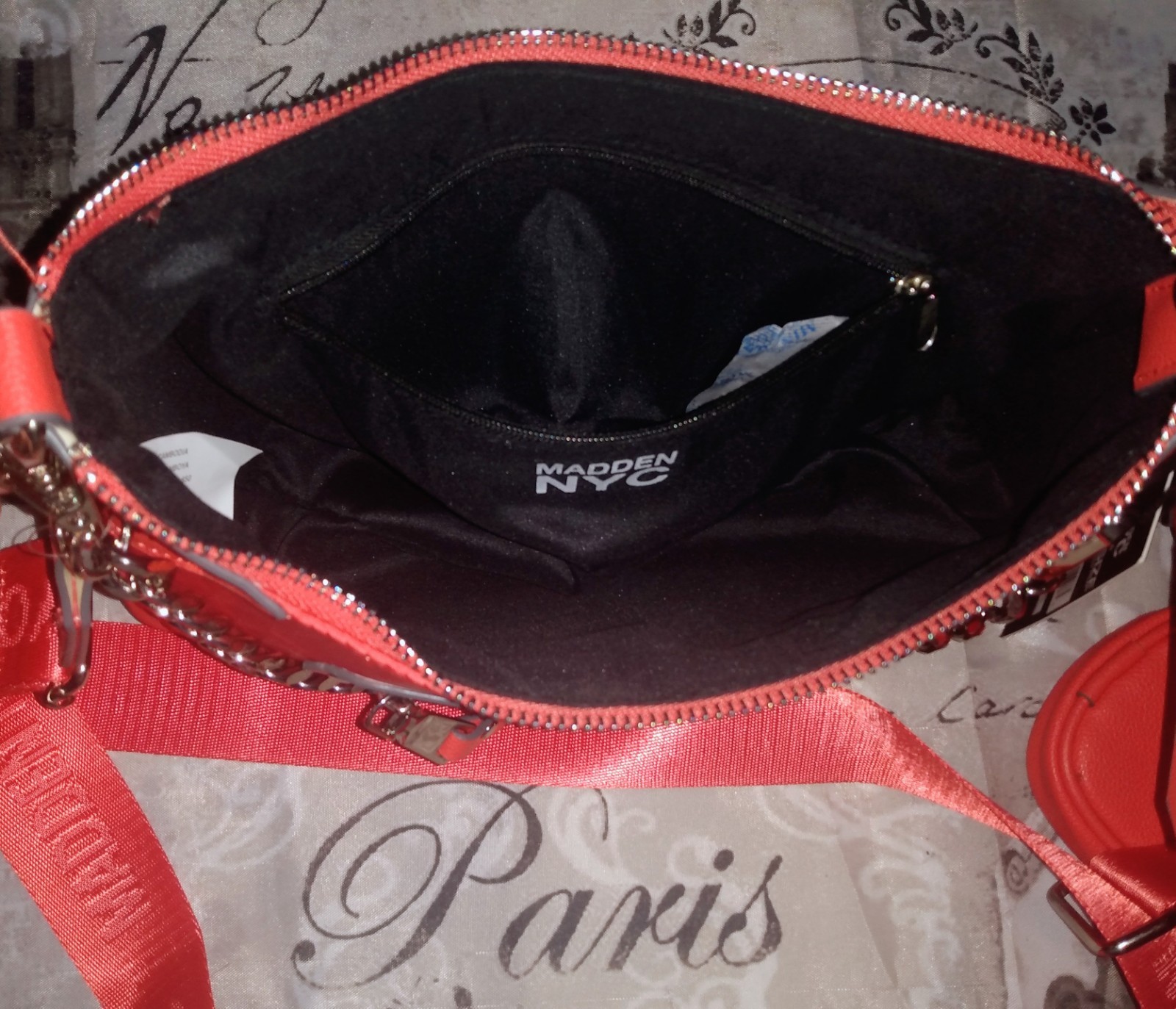 MADDEN NYC Chain Strap X-Body Tote Bag Orange(Red) Jewels/Studs Pouch NWT❤️BLING
