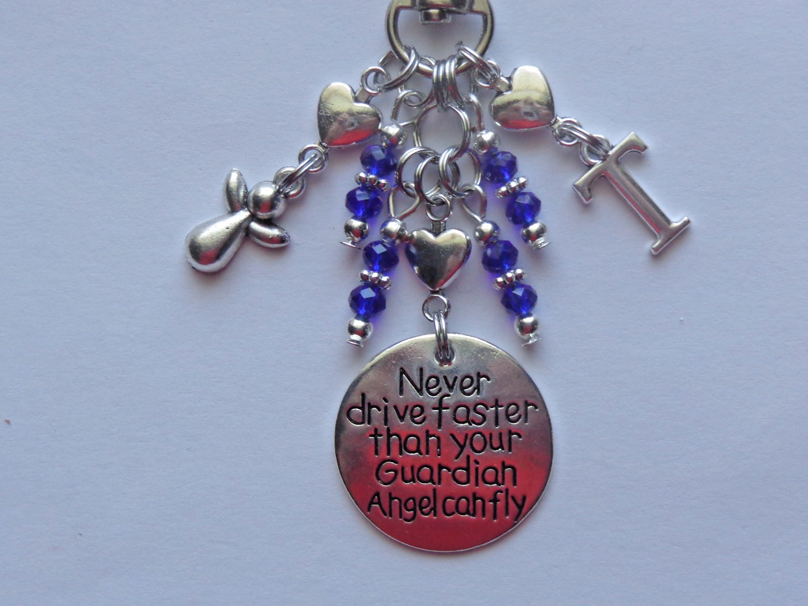 PERSONALIZED NEVER DRIVE FASTER THAN YOUR GUARDIAN ANGEL KEY CHAIN BAG CHARM