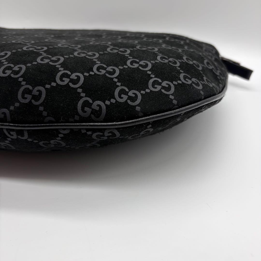 gucci GG Pattern Suede One Shoulder Bag Black