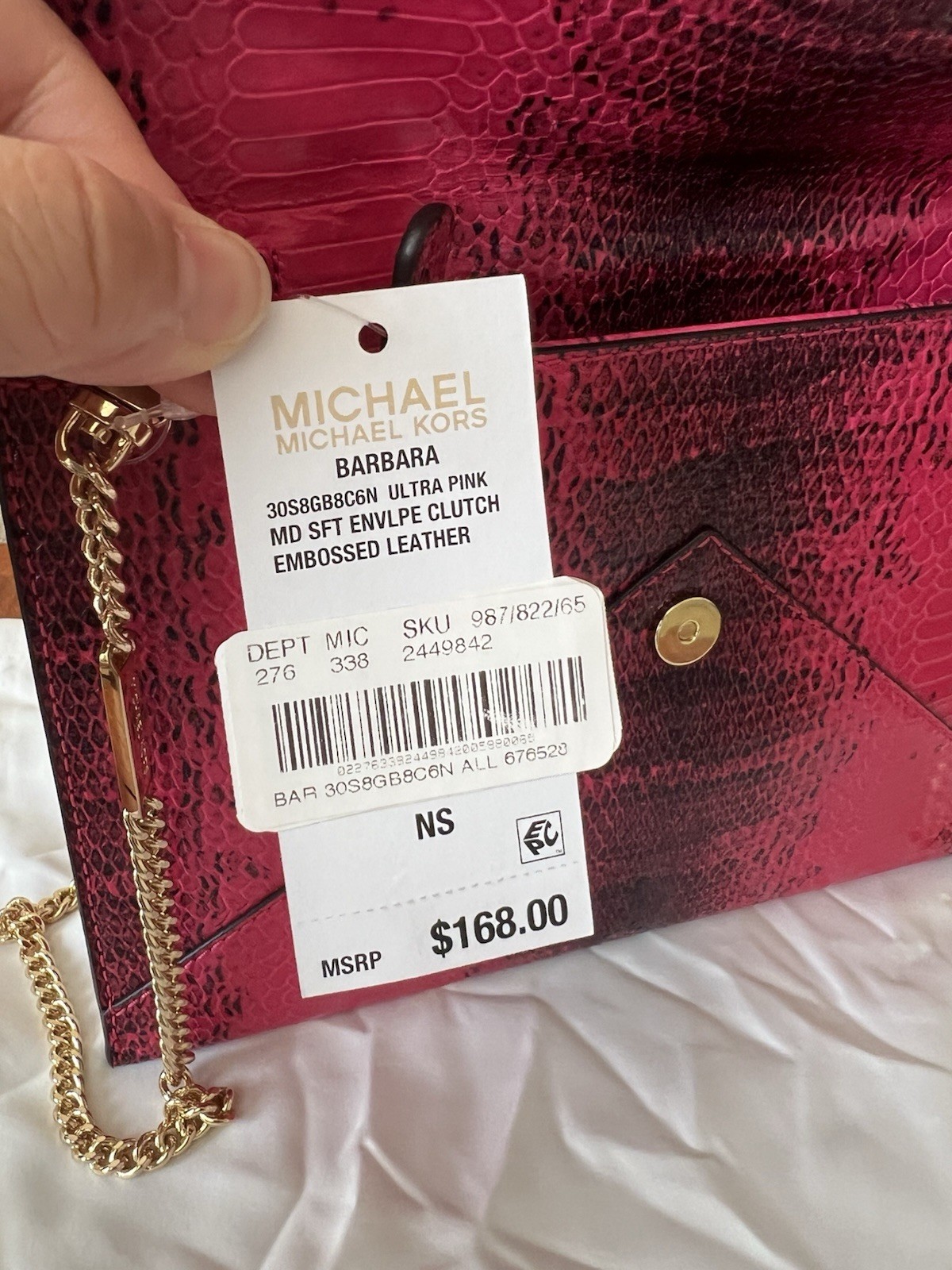 Michael Michael Kors Barbara Medium Envelope Clutch Embossed Leather Ultra Pink