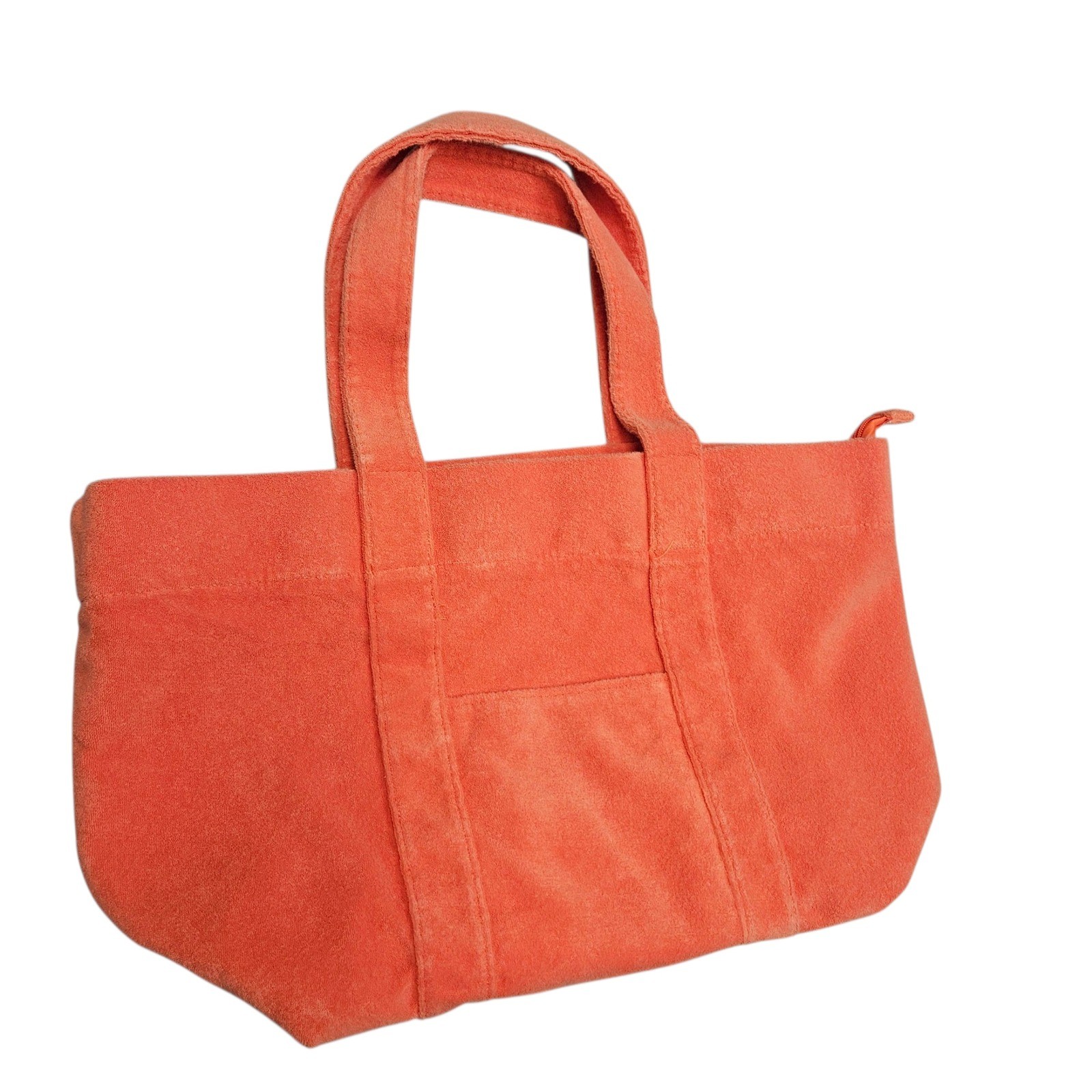 ShiraLeah Terry Cloth Tote Bag Orange Striped Lined Beach Handbag Clean Pool