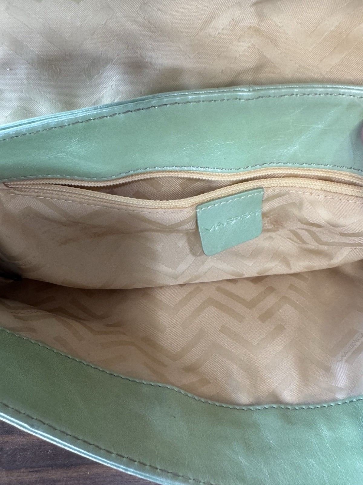 Via Spiga Green Leather Crossbody Shoulder Bag Chain Strap Turnlock Closure