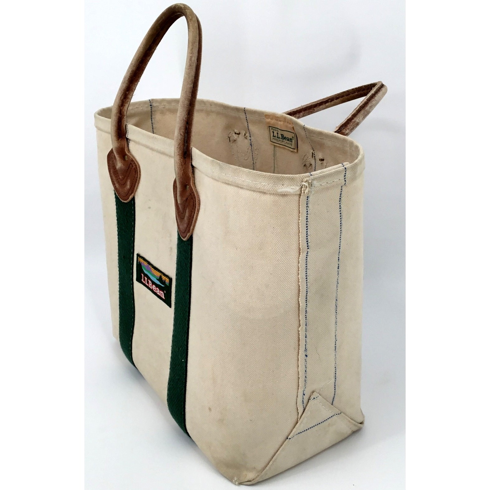 Vintage L.L.Bean Boat Tote Medium Leather Handles Made USA Freeport Maine 1970s
