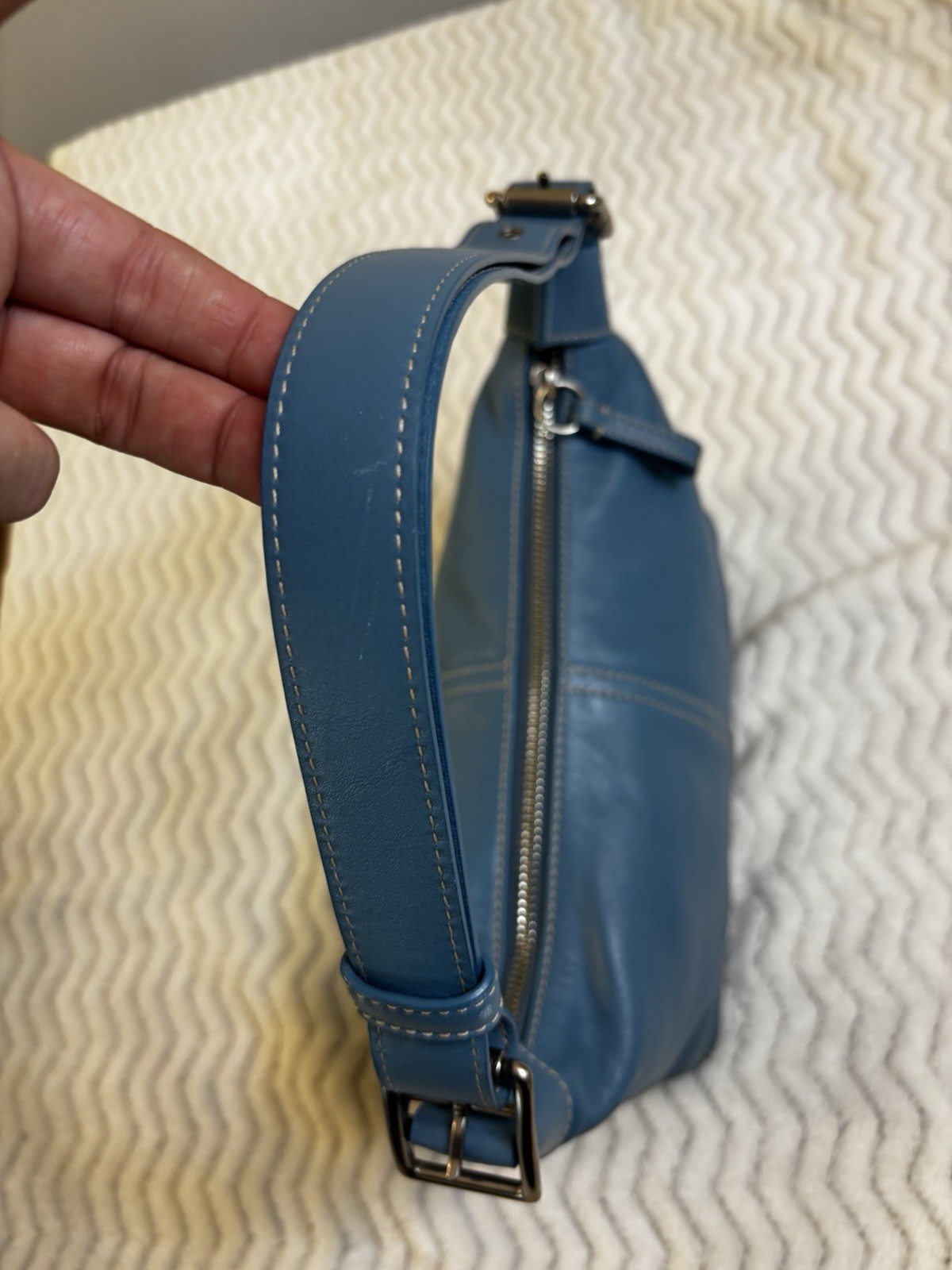 Vintage Coach Blue Leather Mini Baguette Shoulder Bag Style 9564 Y2K