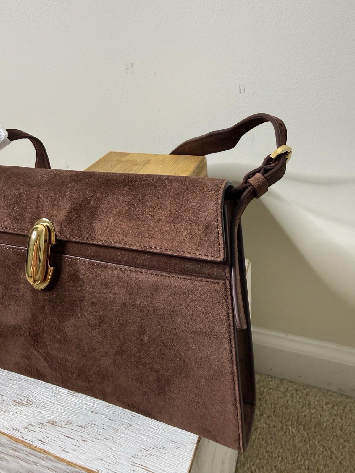 SAVETTE Brooklyn Symmetry Shoulder Bag Suede Espresso Brown H-034-03 202 Luxury